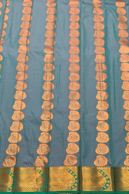 Vegan Silk Saree Light Sapphire Colour Saree with Copper Border