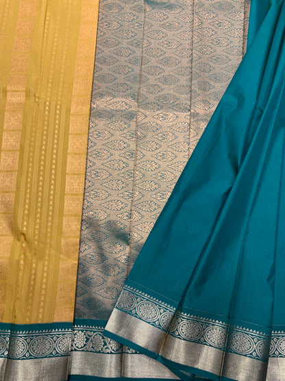 Vegan Silk Saree Mustard Colour Saree with Green Colour Contrast Border