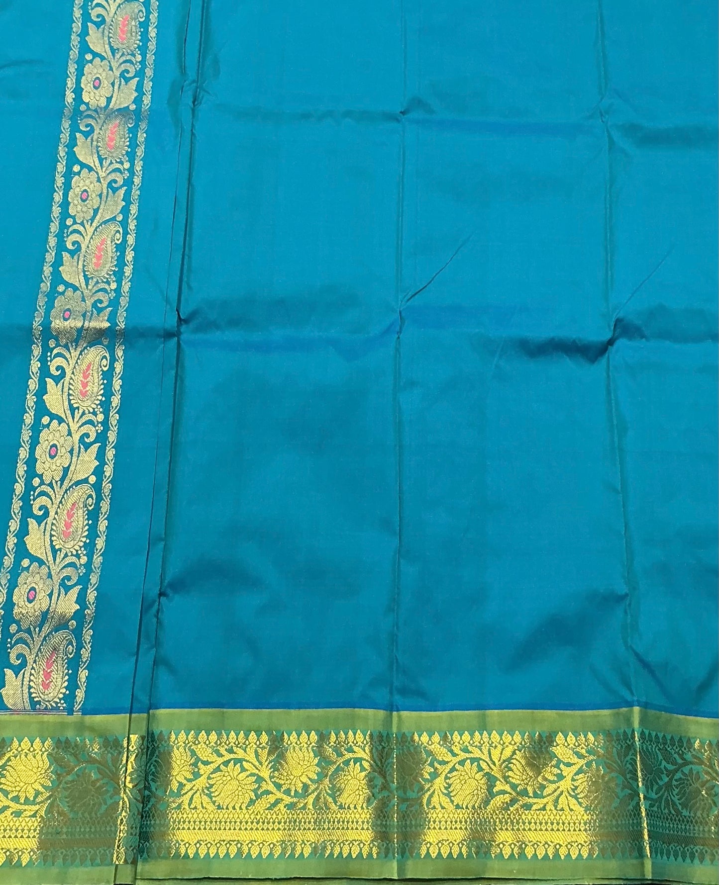 Sky Blue Shade Semi Silk Kids Pattu Pavadai with Contrast border for Age 2 to 5 Years