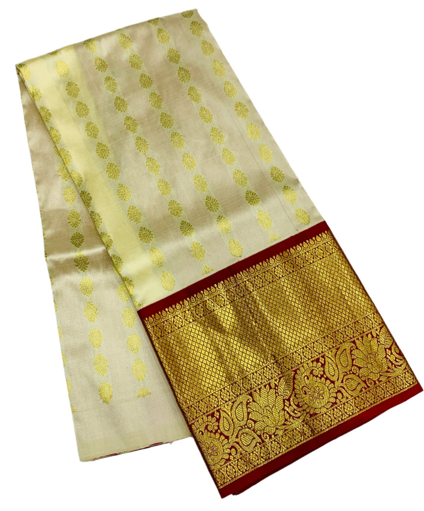 Tussar Shade Pure Kanchipuram Kids Pattu Pavadai with Contrast Border for age 5 to 10