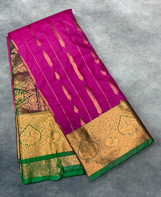Soft Silk Casual Saree Pink Colour with Light Green Colour Border