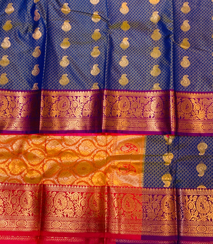 Vegan Silk Saree Blue Colour with Purple Border