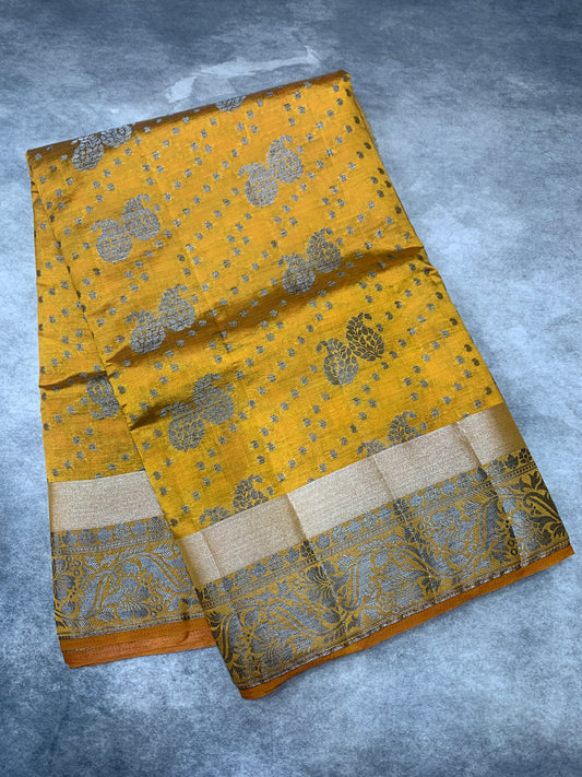 Tussar Saree Colour Mustard Colour With Block Zari Work Border