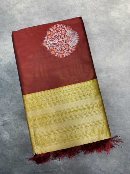 Paper Silk Saree Maroon Colour with Borderless