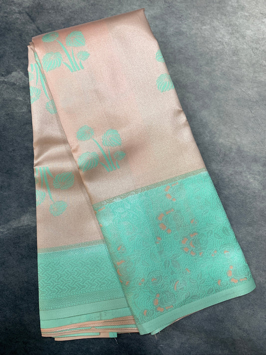 Art Silk Saree Light Peach Colour with Sapphire Colour Border