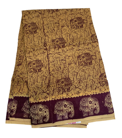 Chettinad Sungudi Cotton Tussar Colour with Brown Border