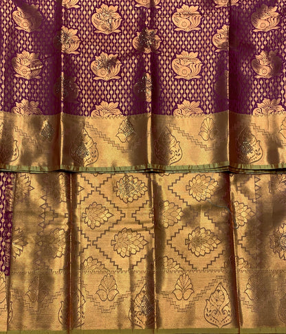 Vegan Silk Saree Brown Colour with Copper and Golden Yellow Border