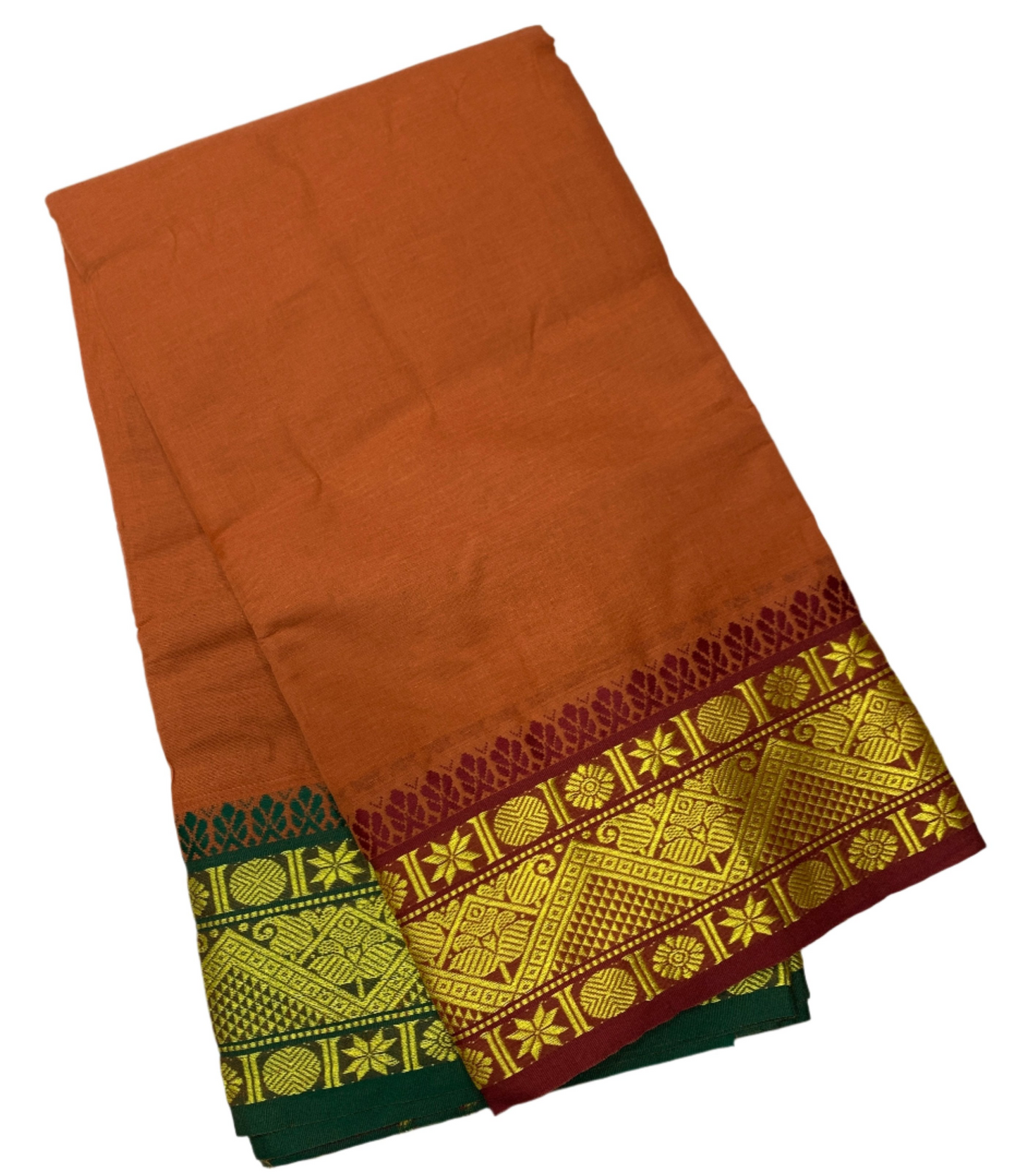 9X5 Cotton Dhoti Honey Brown Colour with Maroon and Green Border