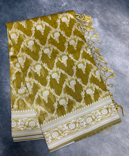 Banaras Katan Saree Pasipayaru Colour with Katan Work Border