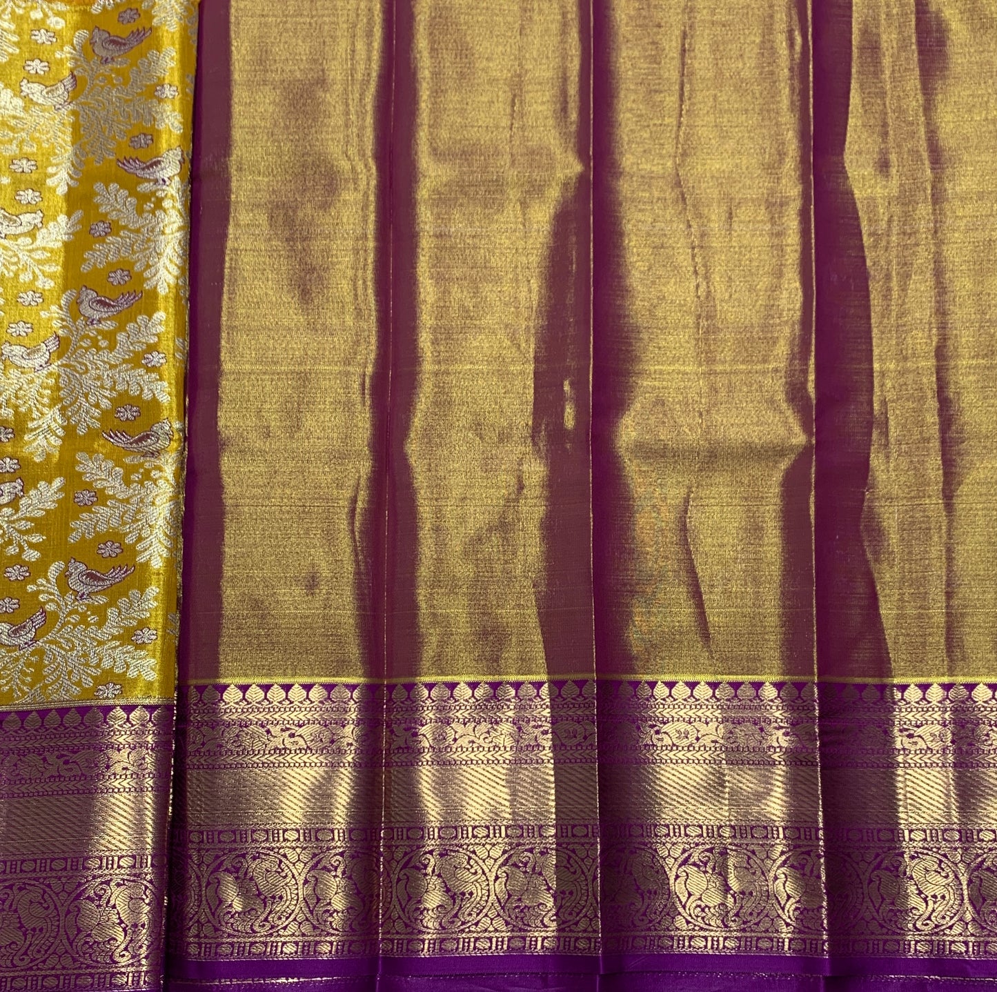 Golden Yellow Shade Vegan Silk Kids Pattu Pavadai with Contrast Border for Newborn to 2 Years