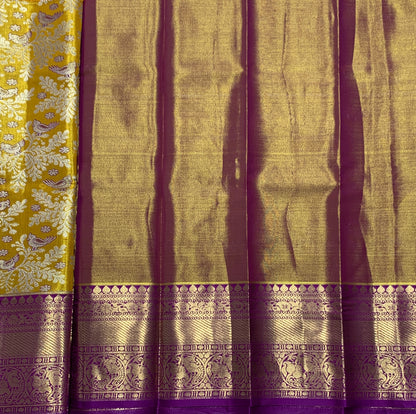 Golden Yellow Shade Vegan Silk Kids Pattu Pavadai with Contrast Border for Newborn to 2 Years