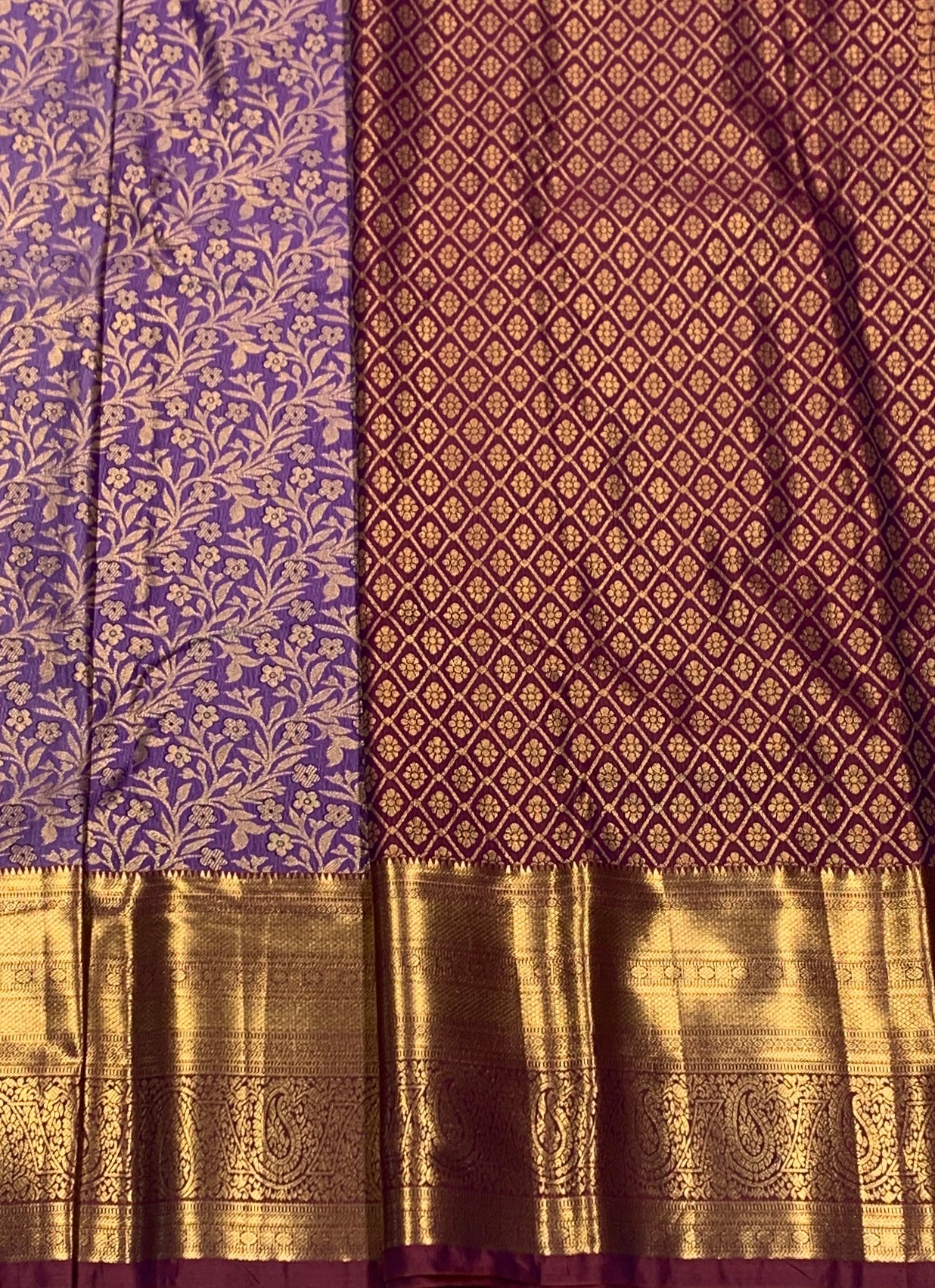 Vegan Silk Saree Lavender Colour with Maroon Colour Border