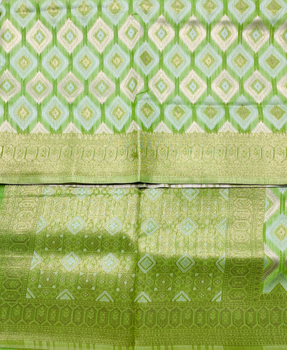 Banaras Katan Saree Apple Green Colour with Katan Work Border