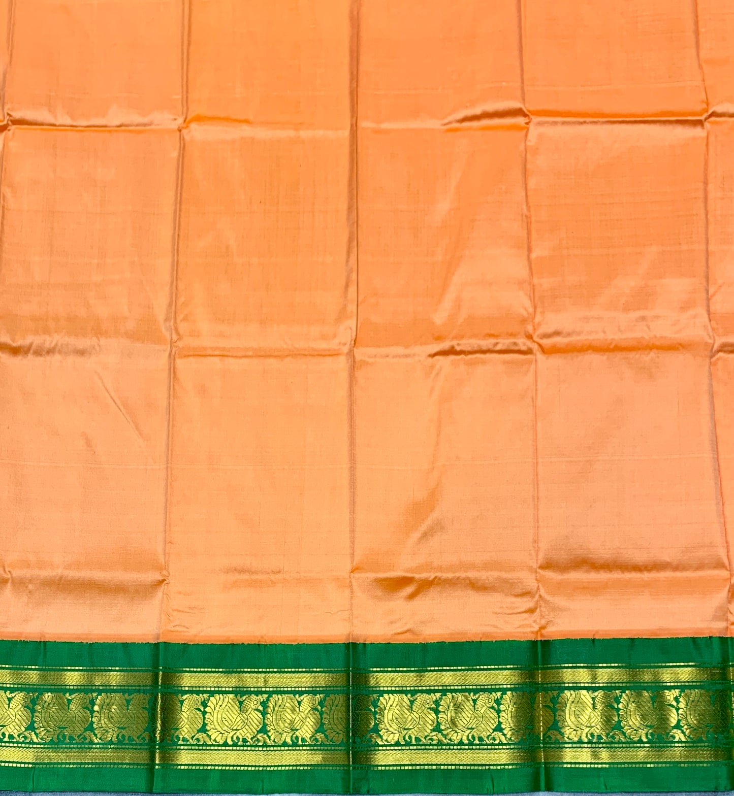 Peach  Shade Pure Kanchipuram Kids Pattu Pavadai with Contrast Border for Newborn to 2 Years