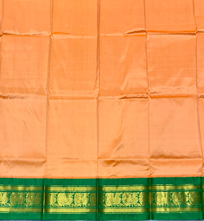 Peach  Shade Pure Kanchipuram Kids Pattu Pavadai with Contrast Border for Newborn to 2 Years