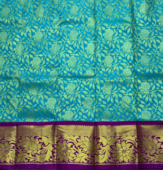 Sky Blue Shade Vegan Silk Kids Pattu Pavadai with Contrast Border for age 2 to 5