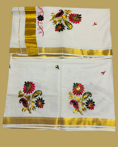 Kerala Cotton Saree Cream Colour with Zari Border