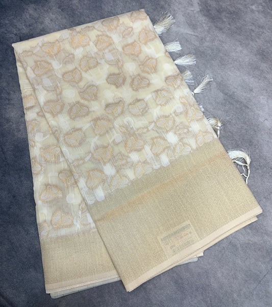 Banaras Katan Saree Off White Colour with Katan Work Border