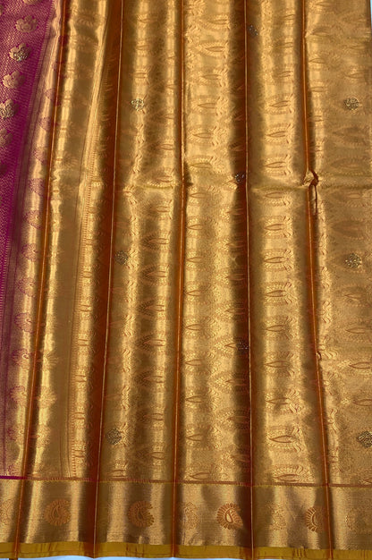 Vegan Silk Saree Pinkish Red Colour with Copper and Mustard Border