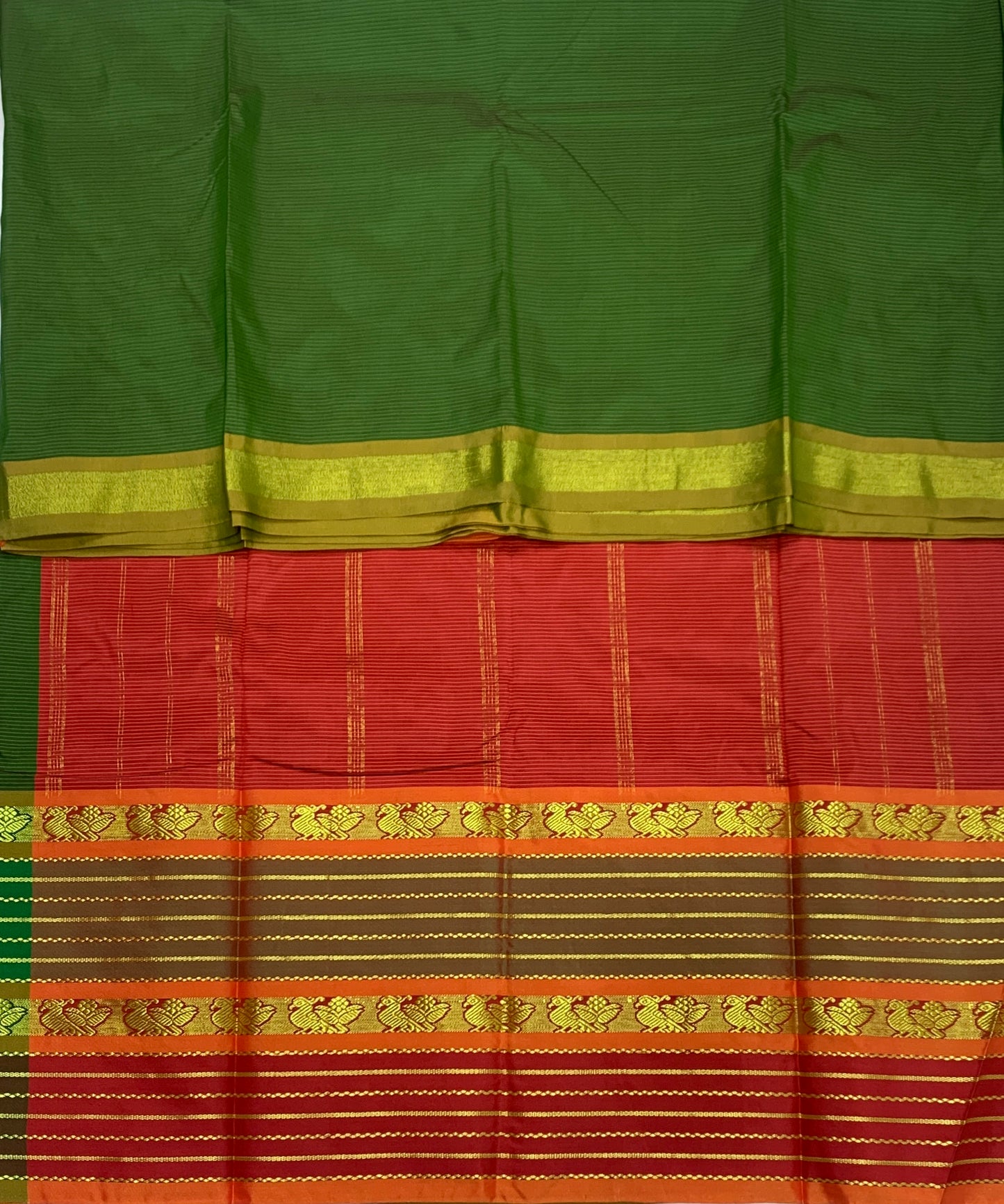 Arani Silk Saree Green Colour with Brown Border and Birds Design