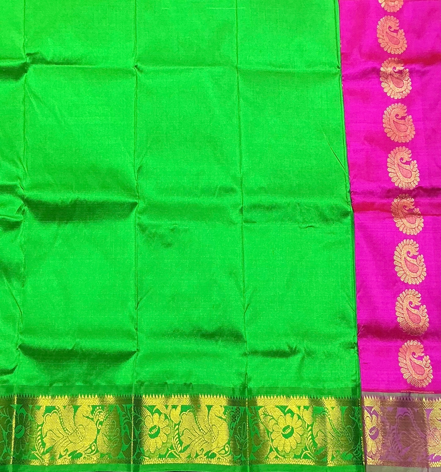 Pink Shade Pure Kanchipuram Kids Pattu Pavadai with Contrast Border for Newborn to 2 Years