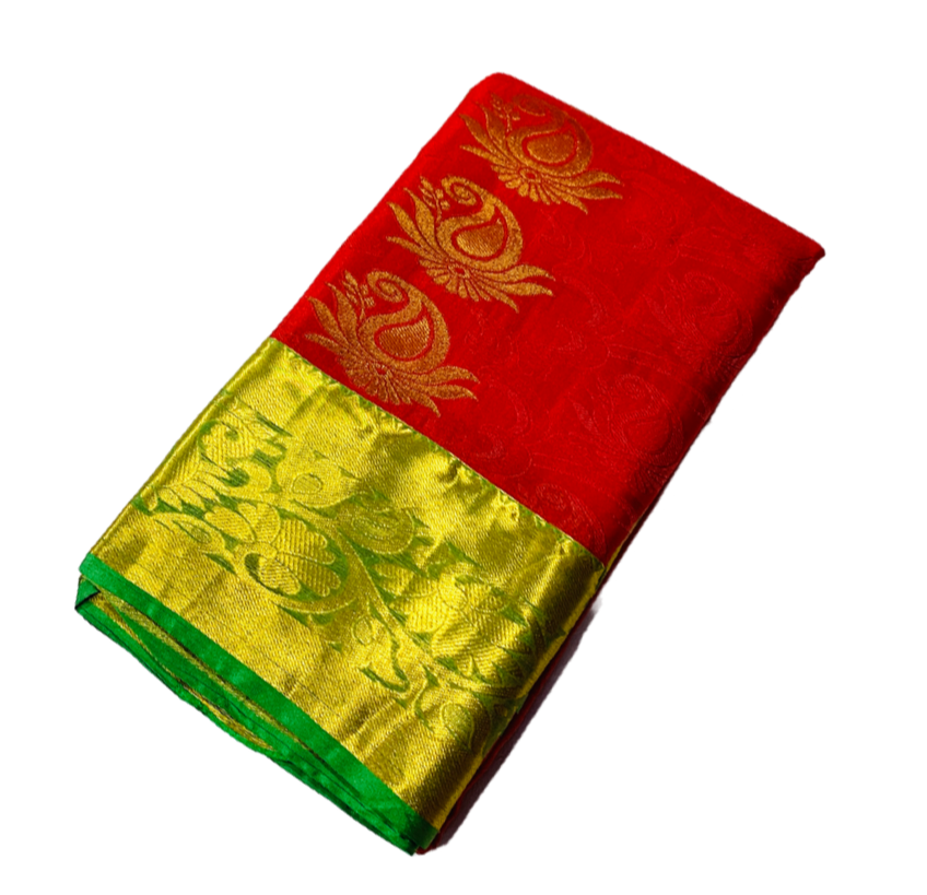 Vegan Silk Saree Red Shade with Green Border