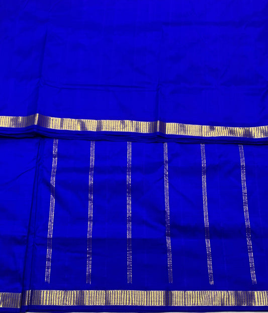 9 yards Pure Kanchipuram Silk Saree Ms Blue Colour with Golden Zari Border