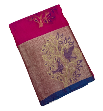 Pure Kanchipuram Silk Pink Colour with Copper Zari Border