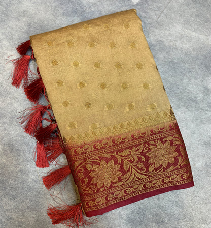 Crepe Saree Sandal Colour with Maroon Border