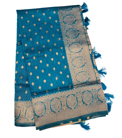 Banaras Katan Saree Peacock Blue Colour