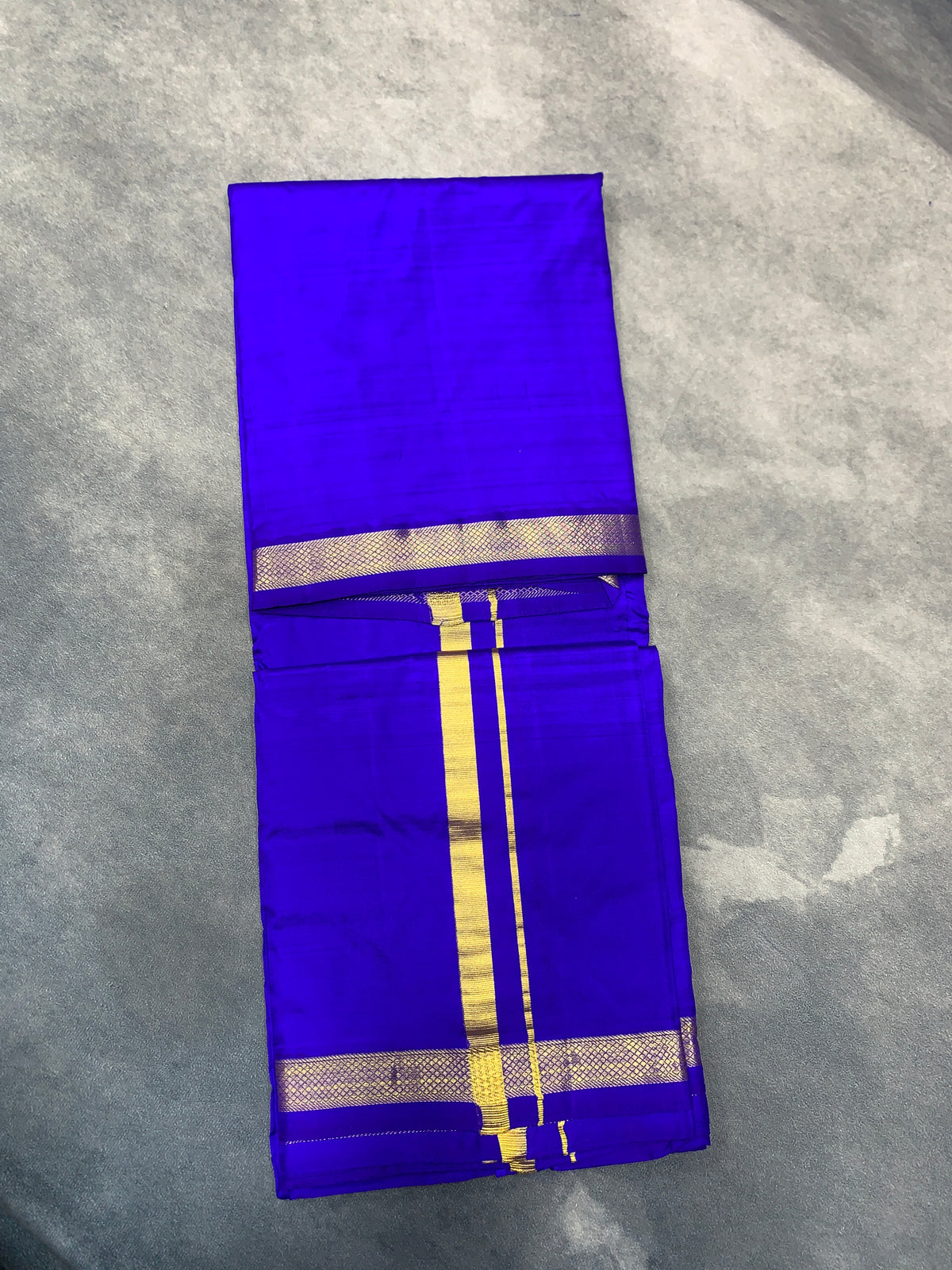 9X5 Pure Silk Dhoti Violet Colour with Small Golden Zari Border
