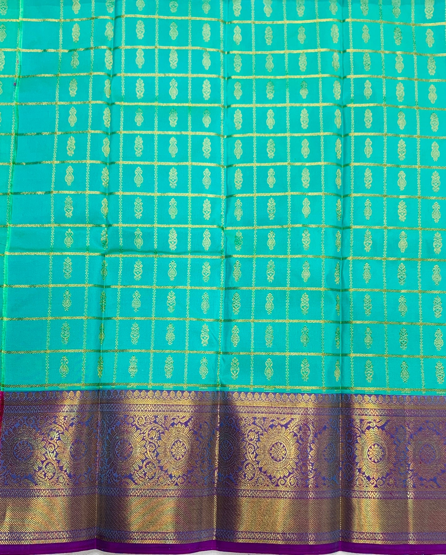 Sapphire shade Pure kanchipuram Kids Pattu Pavadai with contrast border for newborn to 2 Years