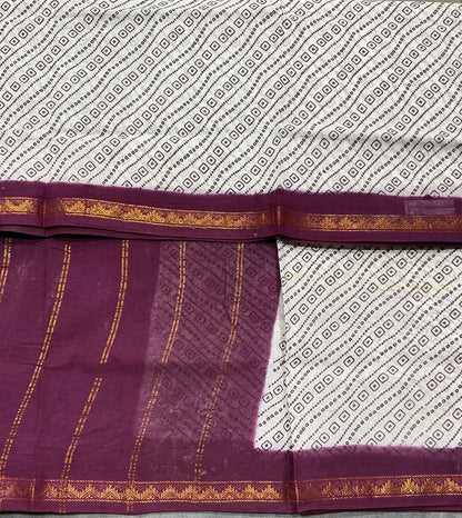 Chettinad Sungudi Cotton White Colour with Magenta Colour Border