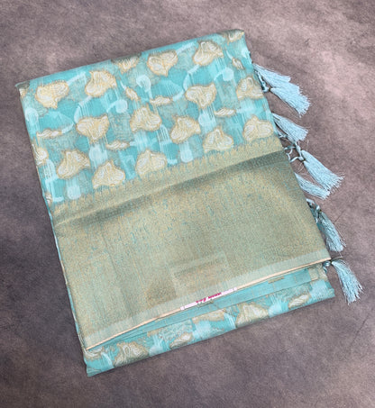 Banaras Katan Saree Sapphire Colour with Katan Work Border