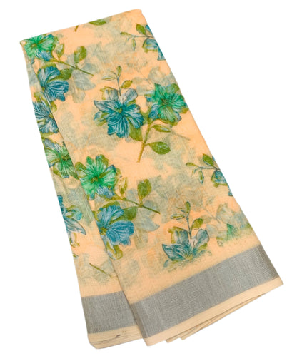 Jute Cotton Saree Light Peach Shade with Thread Border