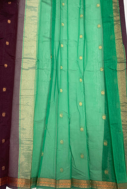 Brown Colour Silk Cotton Saree with Copper Zari Border