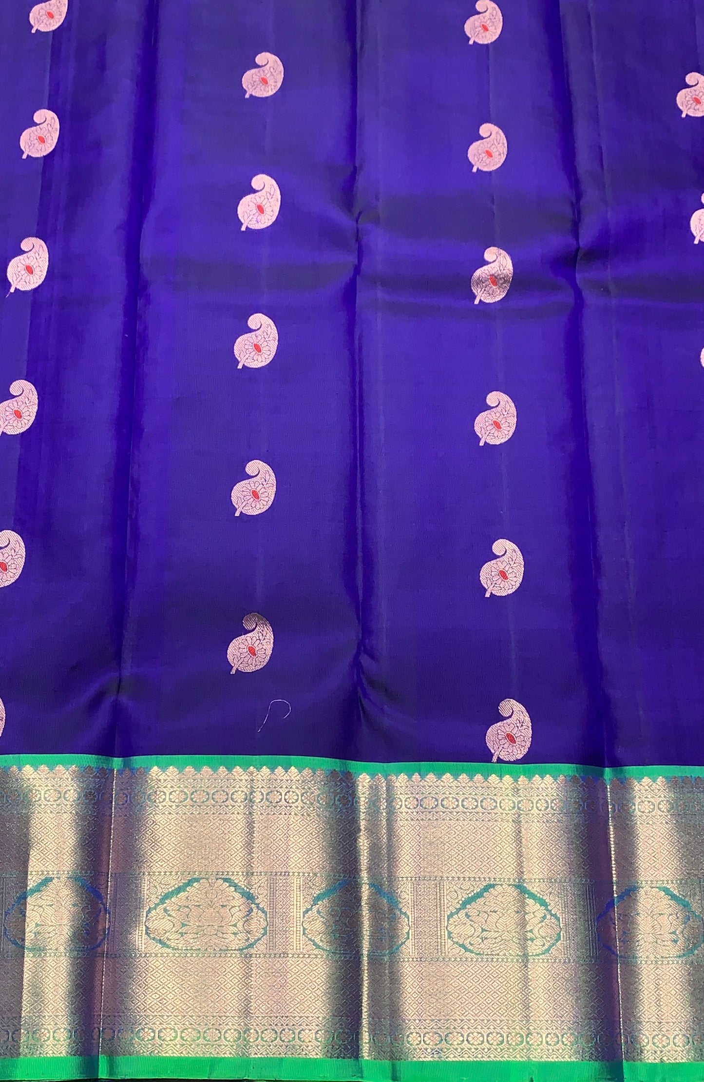 Pure Kanchipuram Silk Saree Blue Colour with Light Green Border
