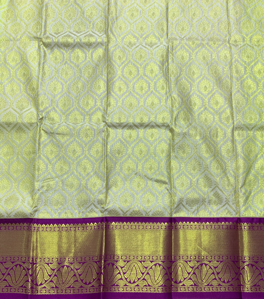 Ivory Shade Vegan Silk Kids Pattu Pavadai with Contrast Border for age 2 to 5