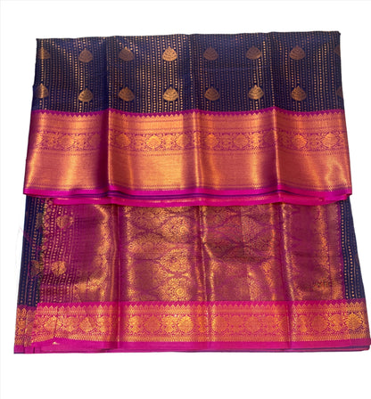 Vegan Lakshadeepam Silk Saree Navy Blue Colour with Copper Border