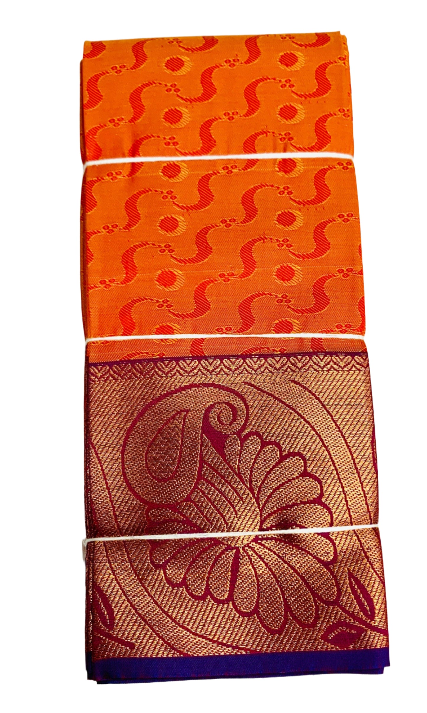 Synthetic Cotton Saree Orange Shade with Copper Border