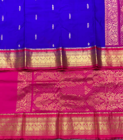 Pure Kanchipuram Silk Blue Colour with Pink Border