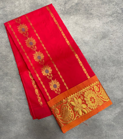 Red Shade Semi Silk Kids Pattu Pavadai with Contrast border for Age 2 to 5 Years