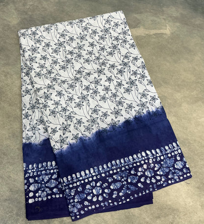 Chettinad Sungudi Cotton White Colour with Blue Colour Border