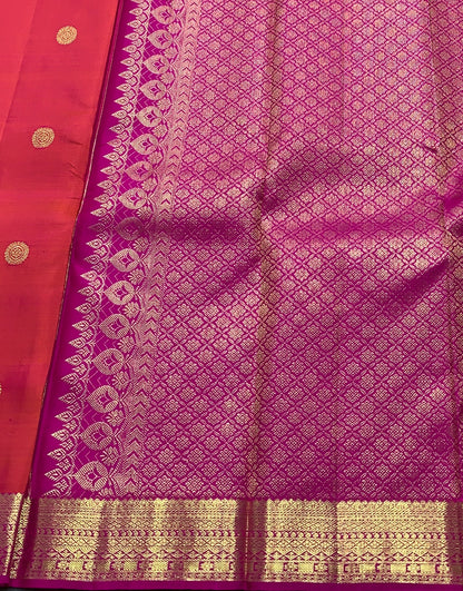 Pure Kanchipuram Silk Saree Pinkish Peach Colour with Golden Pink Border