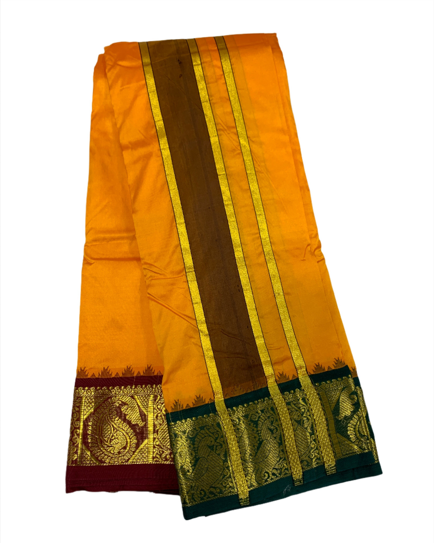 9X5 Pure Silk Dhoti Mango Yellow Colour Medium Border