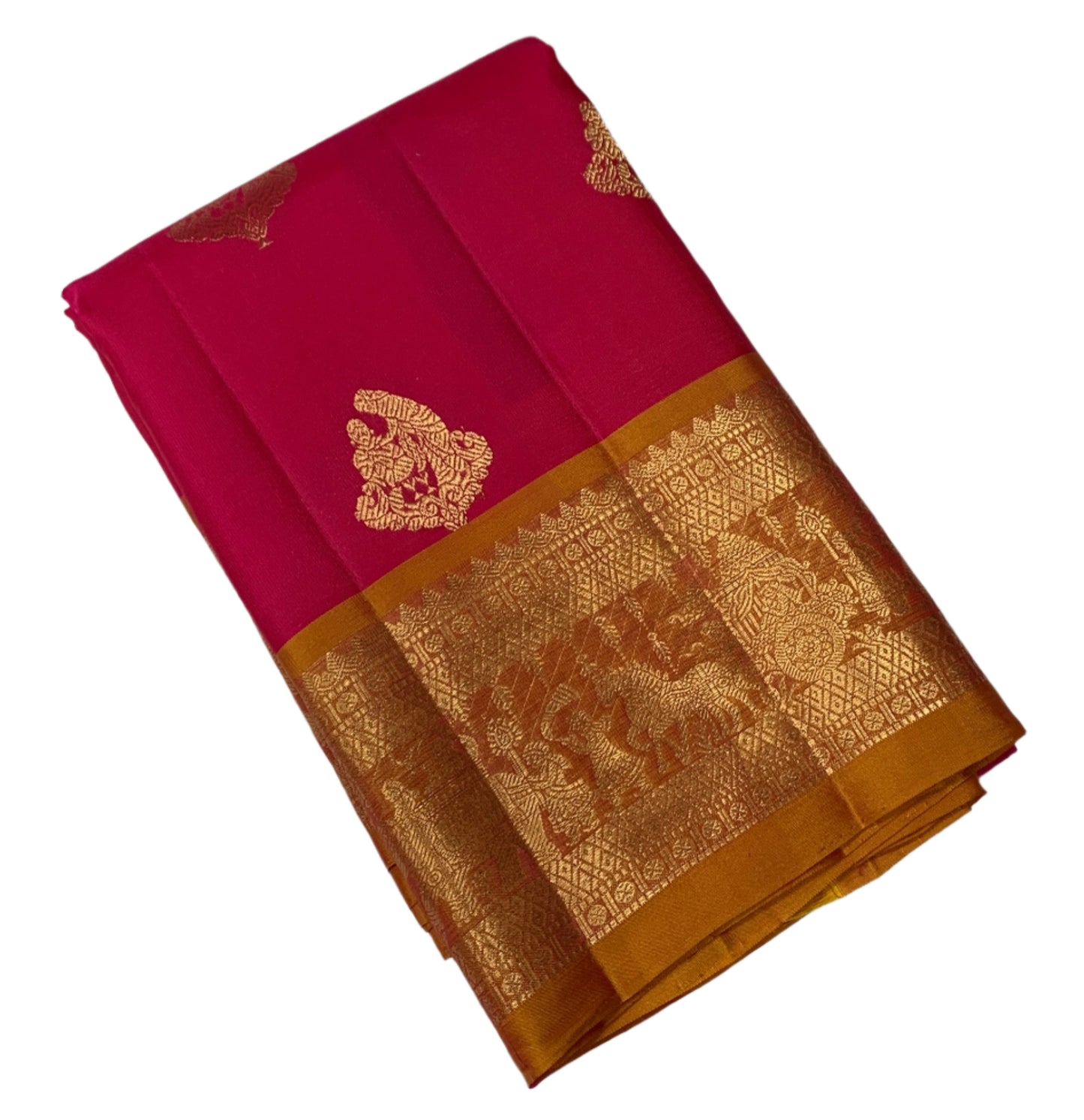 Pure Kanchipuram Silk Pink Colour with Golden Yellow Border