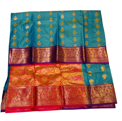 Vegan Silk Saree Rama Green Colour with Brown Border