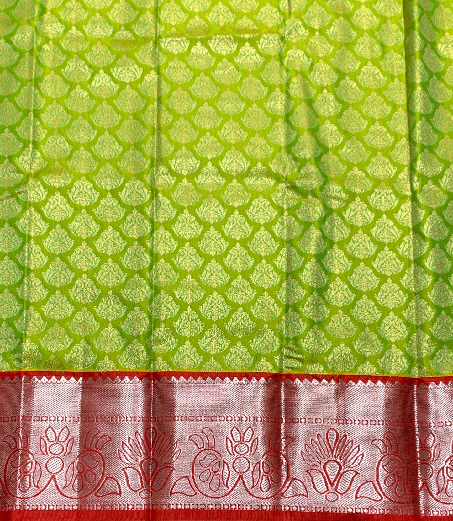 Light Green Shade Vegan Silk Kids Pattu Pavadai with Contrast border for age 2 to 5