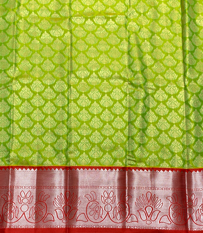 Light Green Shade Vegan Silk Kids Pattu Pavadai with Contrast border for age 2 to 5
