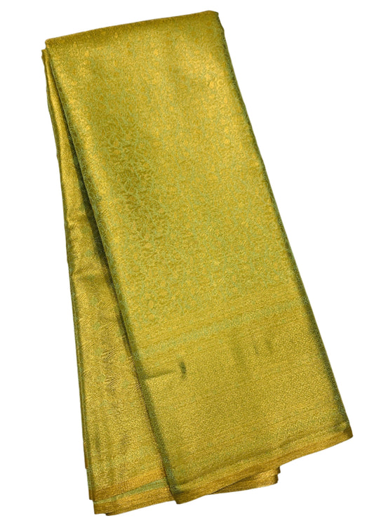 Olive Green and Golden Colour Soft Kanchi Tissue Pattu Saree with Self Border